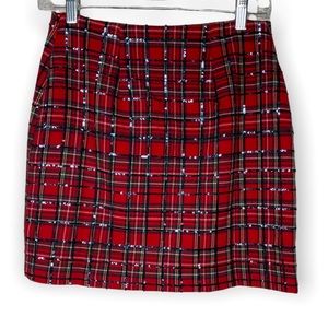 Vineyard Vines Tartan Sequins In Red Velvet Mini Skirt  NWT Size: 0